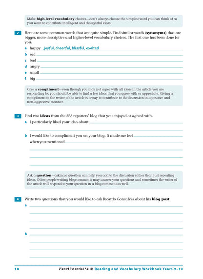 Excel Essential Skills - Reading and Vocabulary Workbook Years 9-10