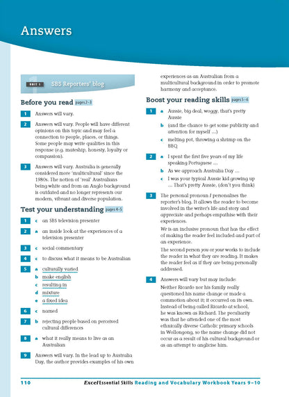 Excel Essential Skills - Reading and Vocabulary Workbook Years 9-10