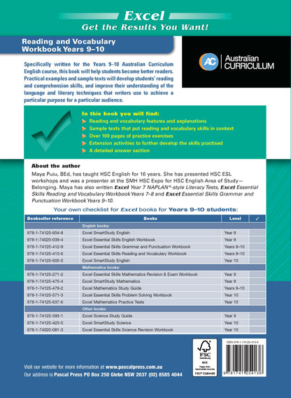 Excel Essential Skills - Reading and Vocabulary Workbook Years 9-10