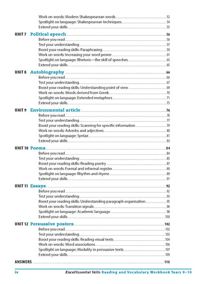 Excel Essential Skills - Reading and Vocabulary Workbook Years 9-10