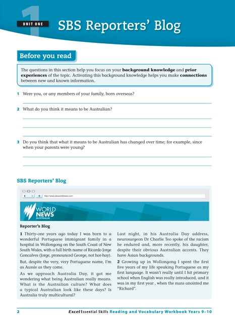 Excel Essential Skills - Reading and Vocabulary Workbook Years 9-10
