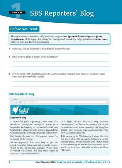Excel Essential Skills - Reading and Vocabulary Workbook Years 9-10