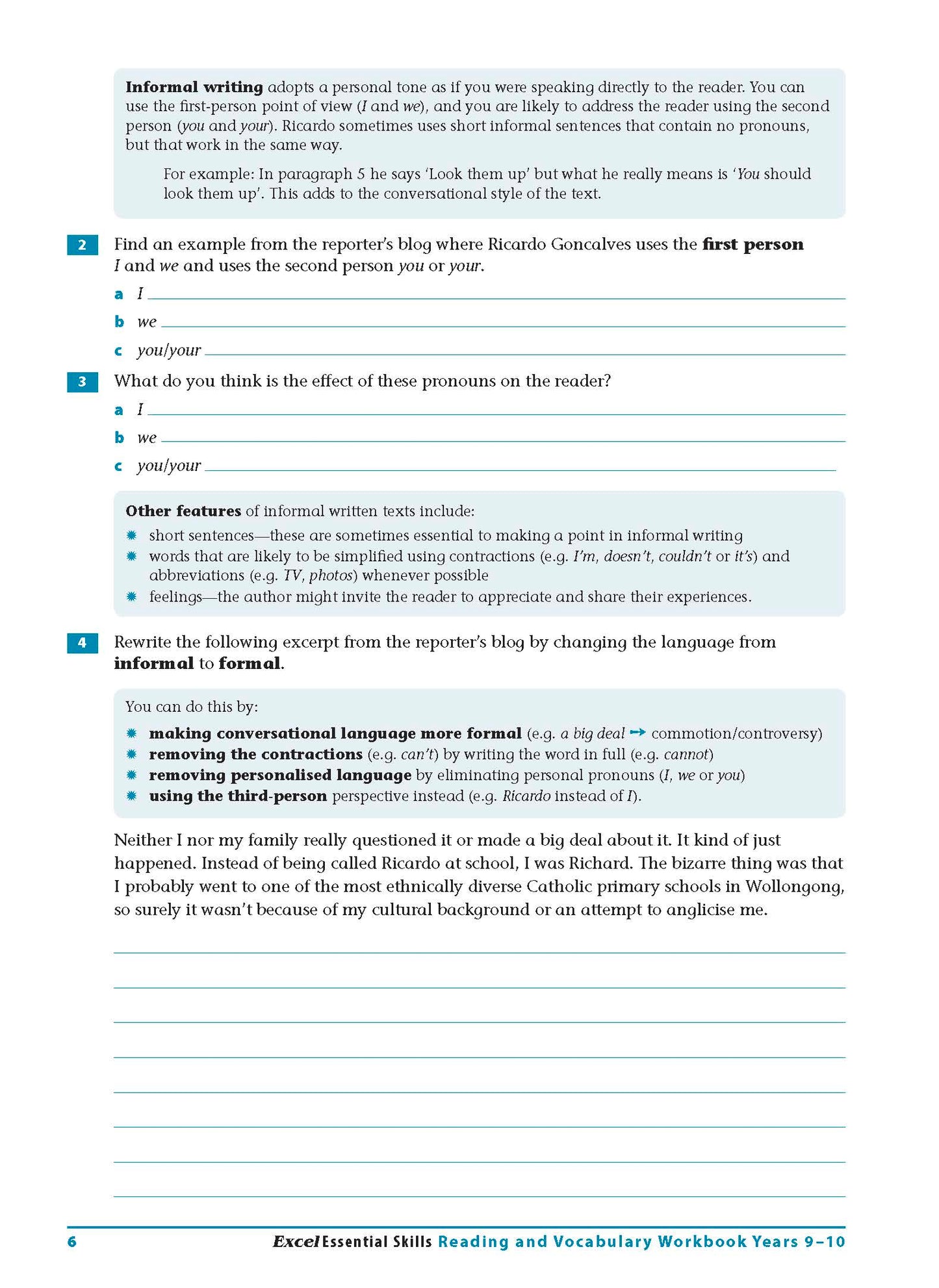 Excel Essential Skills - Reading and Vocabulary Workbook Years 9-10