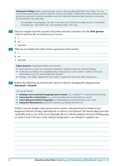 Excel Essential Skills - Reading and Vocabulary Workbook Years 9-10