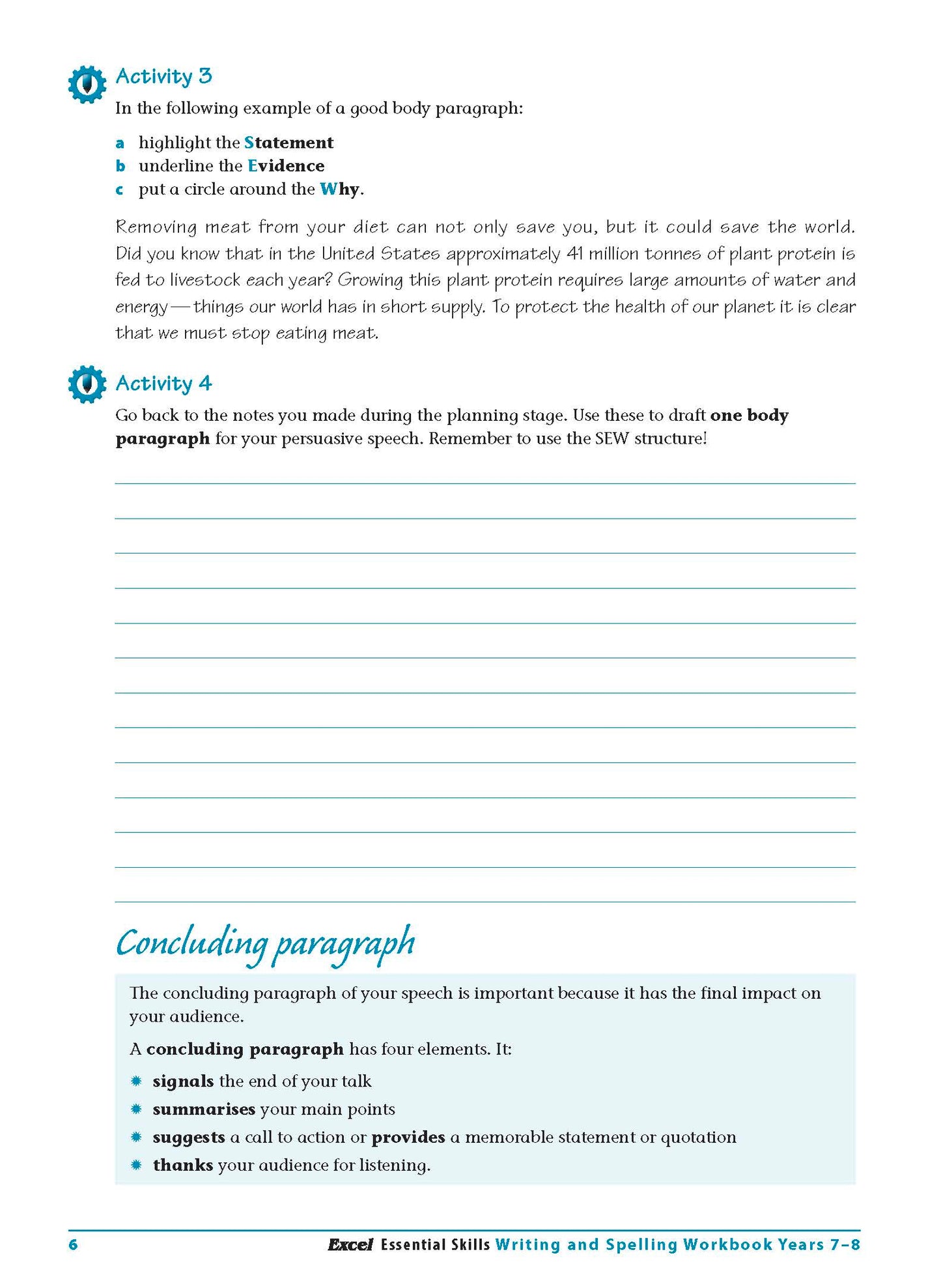 Excel Essential Skills - Writing & Spelling Workbook Years 7-8