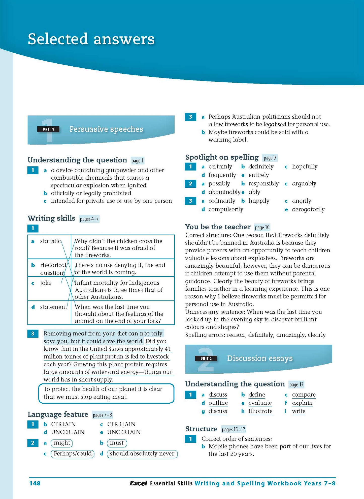Excel Essential Skills - Writing & Spelling Workbook Years 7-8