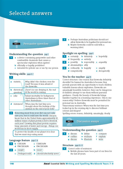 Excel Essential Skills - Writing & Spelling Workbook Years 7-8