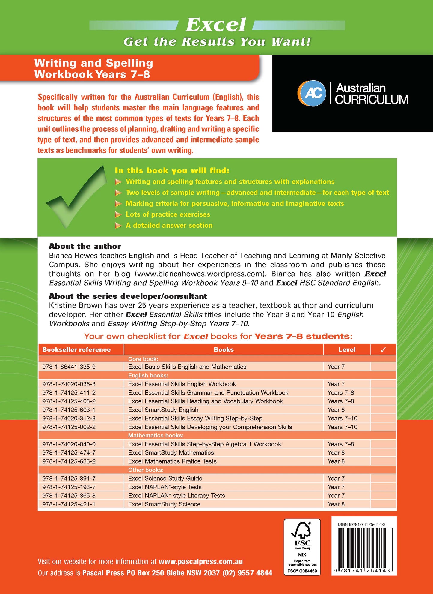 Excel Essential Skills - Writing & Spelling Workbook Years 7-8