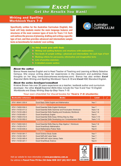 Excel Essential Skills - Writing & Spelling Workbook Years 7-8