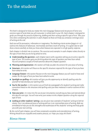 Excel Essential Skills - Writing & Spelling Workbook Years 7-8