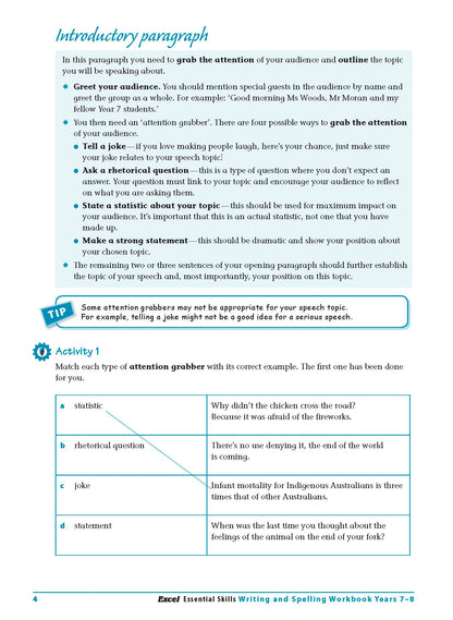 Excel Essential Skills - Writing & Spelling Workbook Years 7-8