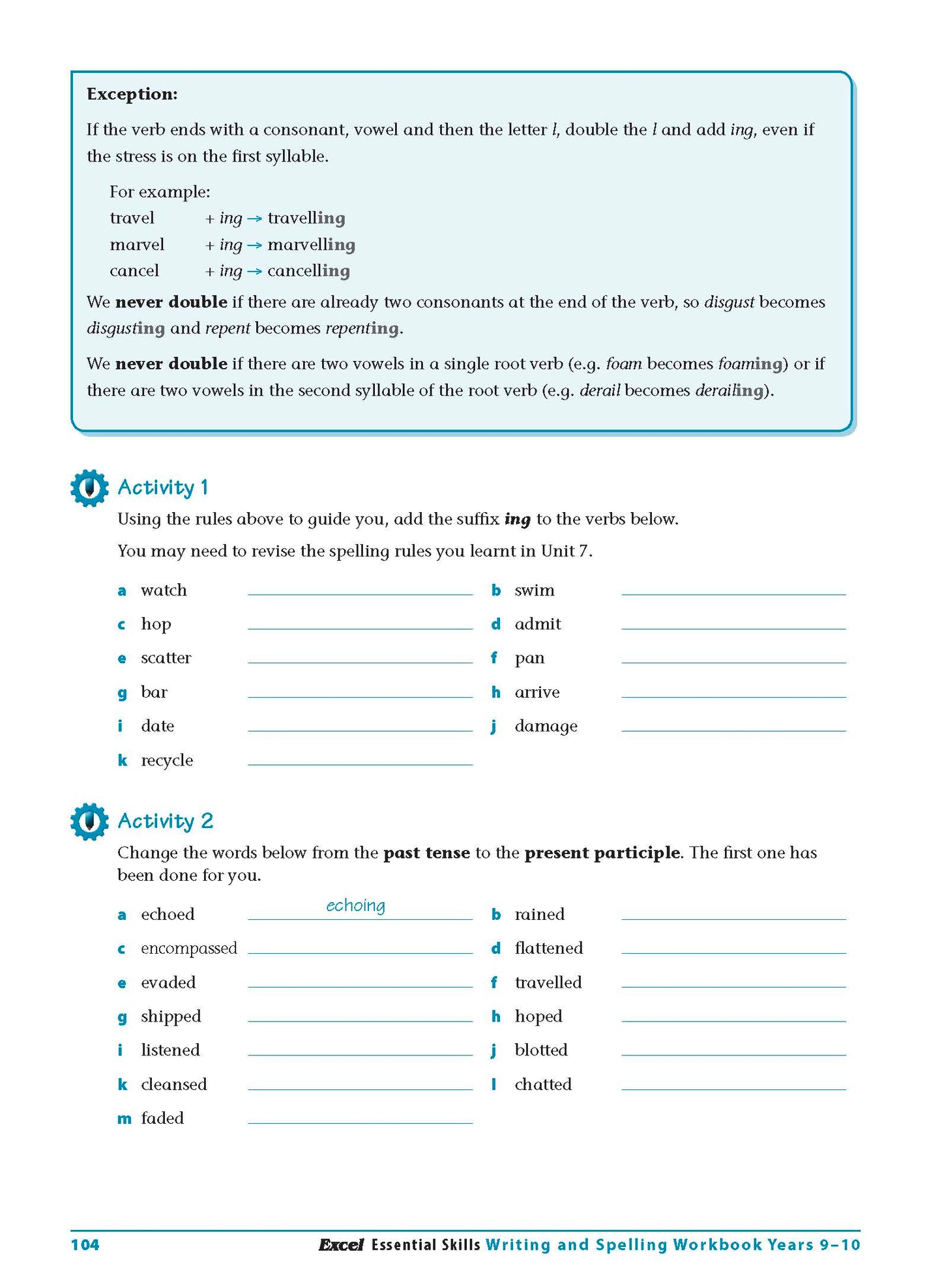 Excel Essential Skills - Writing & Spelling Workbook Years 9-10