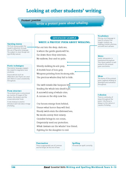 Excel Essential Skills - Writing & Spelling Workbook Years 9-10