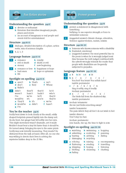 Excel Essential Skills - Writing & Spelling Workbook Years 9-10