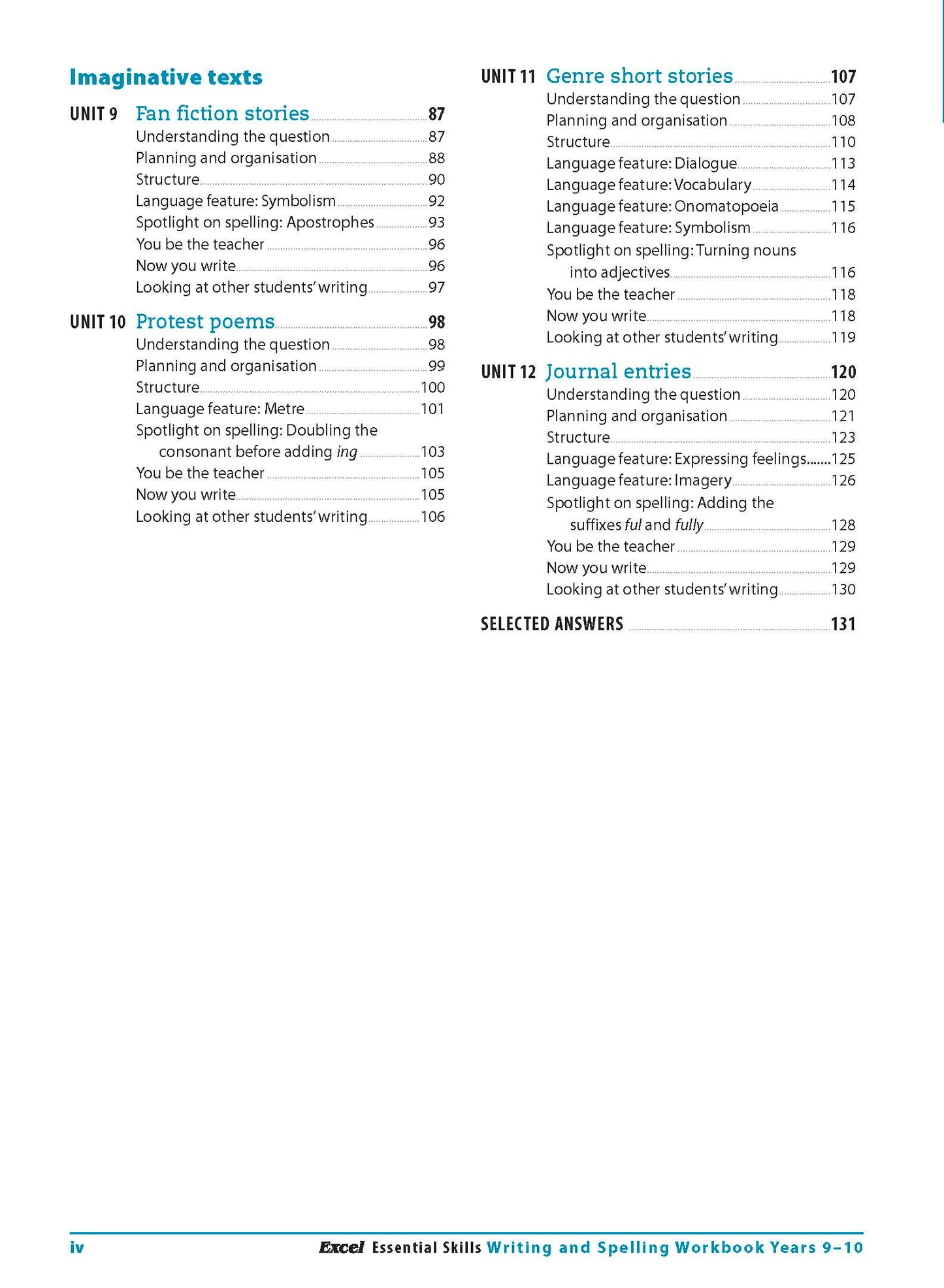 Excel Essential Skills - Writing & Spelling Workbook Years 9-10
