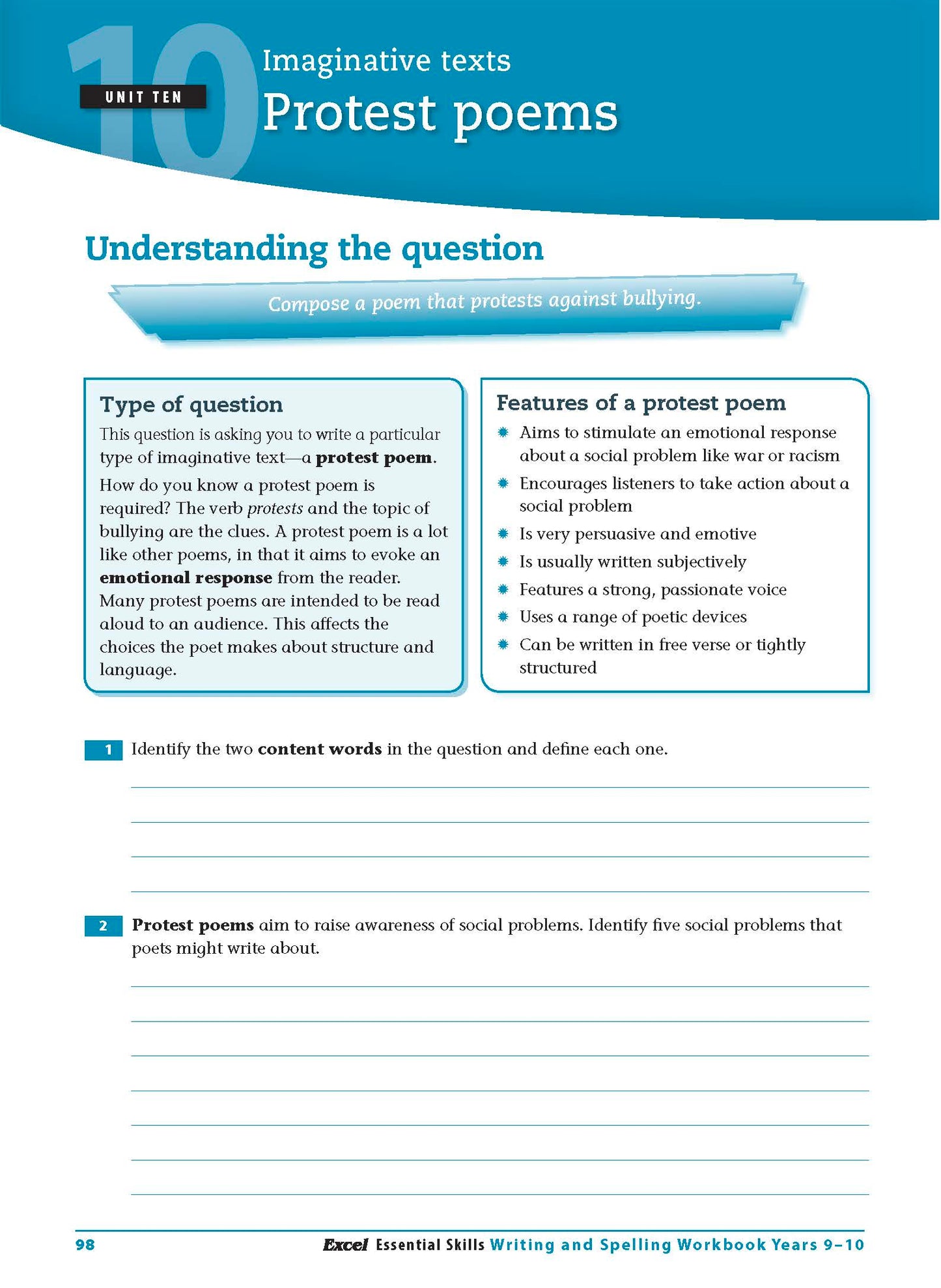 Excel Essential Skills - Writing & Spelling Workbook Years 9-10