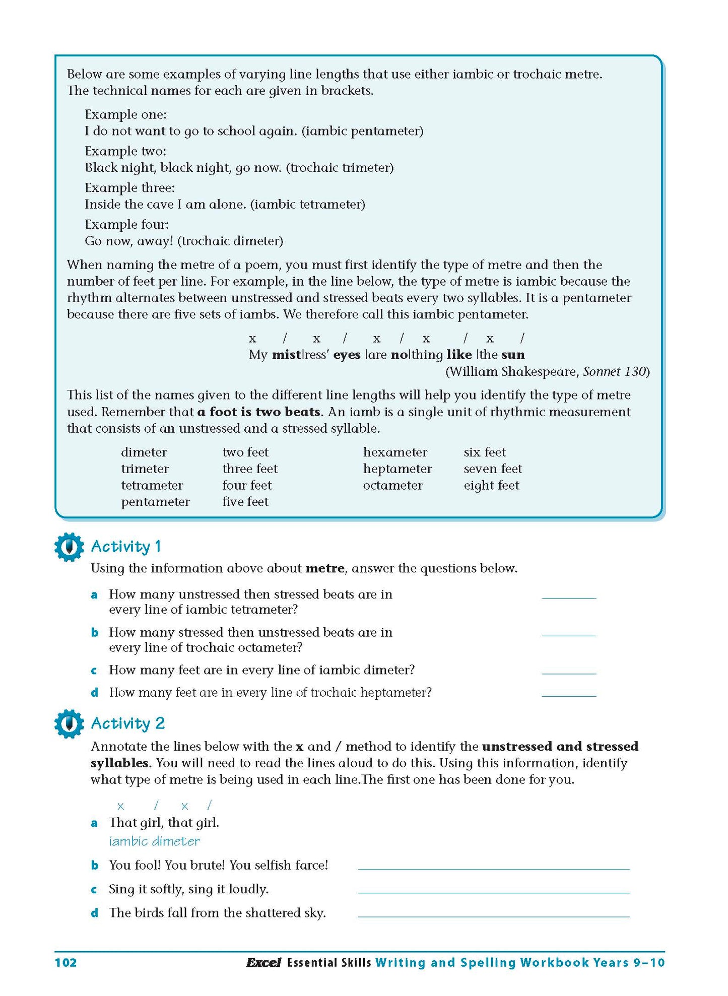 Excel Essential Skills - Writing & Spelling Workbook Years 9-10