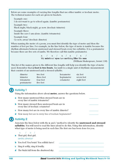 Excel Essential Skills - Writing & Spelling Workbook Years 9-10