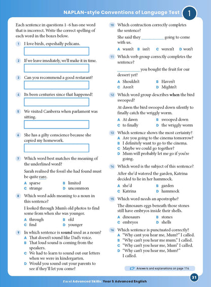 Excel Advanced Skills - Advanced English Year 5