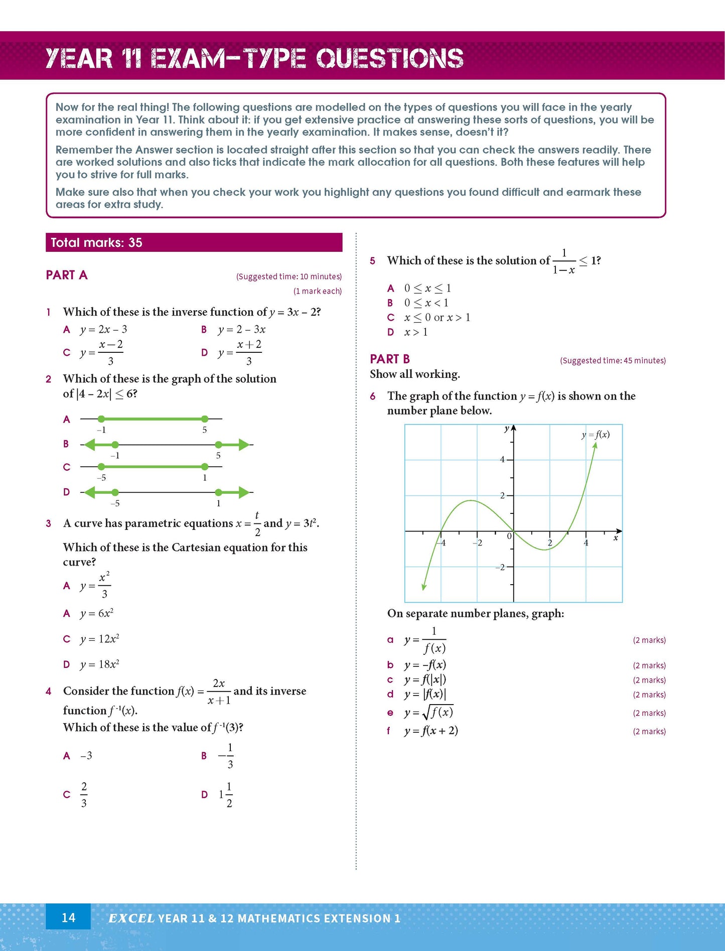 Excel HSC Year 11 and 12 Mathematics Extension 1 Study Guide