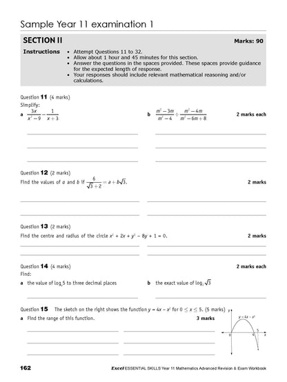 Excel Essential Skills HSC Year 11 Mathematics Advanced Revision & Exam Workbook
