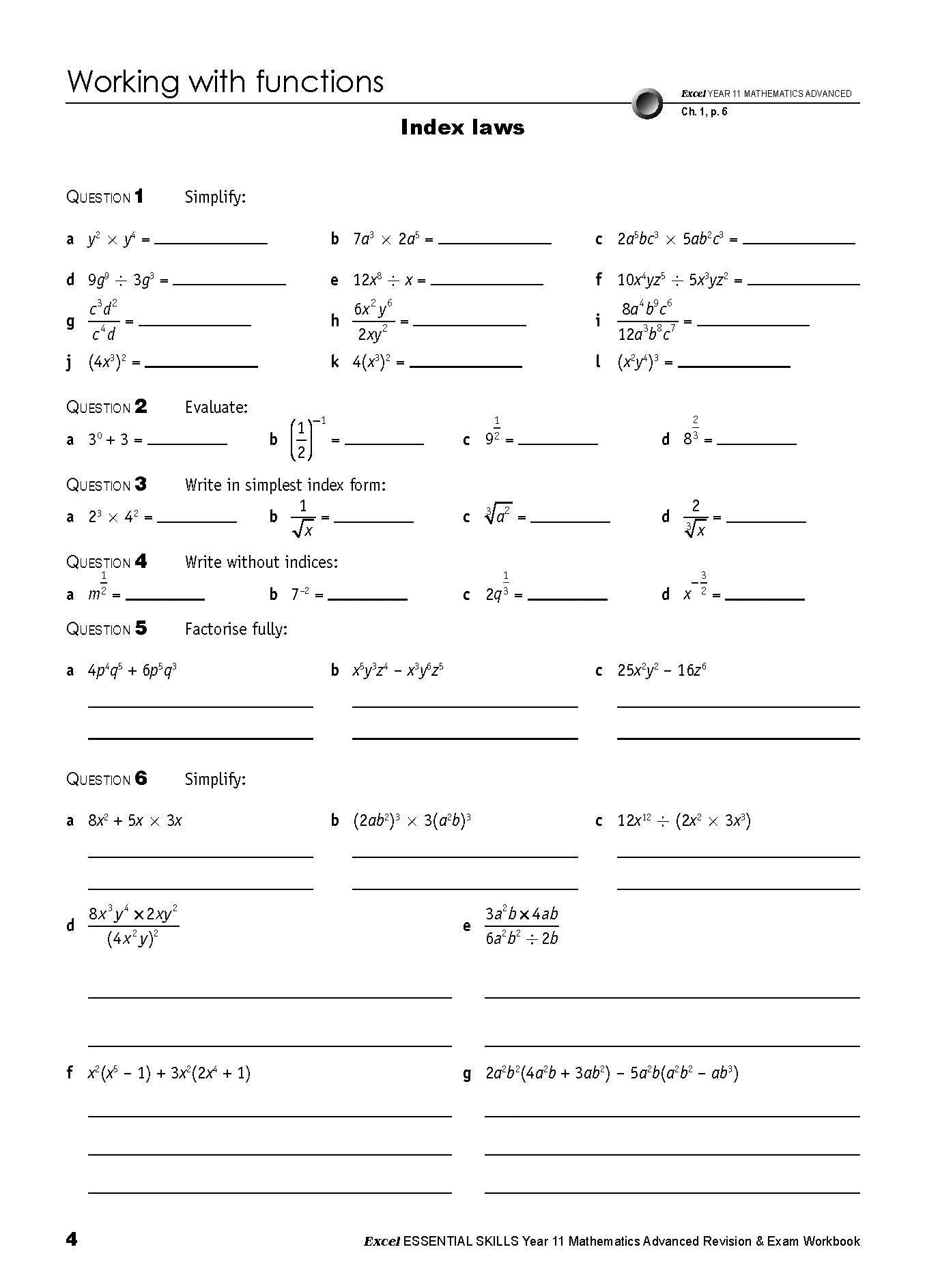 Excel Essential Skills HSC Year 11 Mathematics Advanced Revision & Exam Workbook