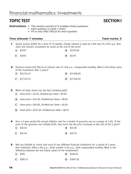 Excel Essential Skills HSC Year 12 Mathematics Standard 2 Revision & Exam Workbook