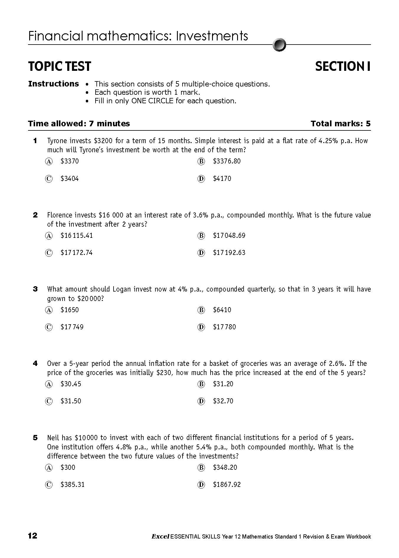 Excel Essential Skills HSC Year 12 Mathematics Standard 1 Revision & Exam Workbook