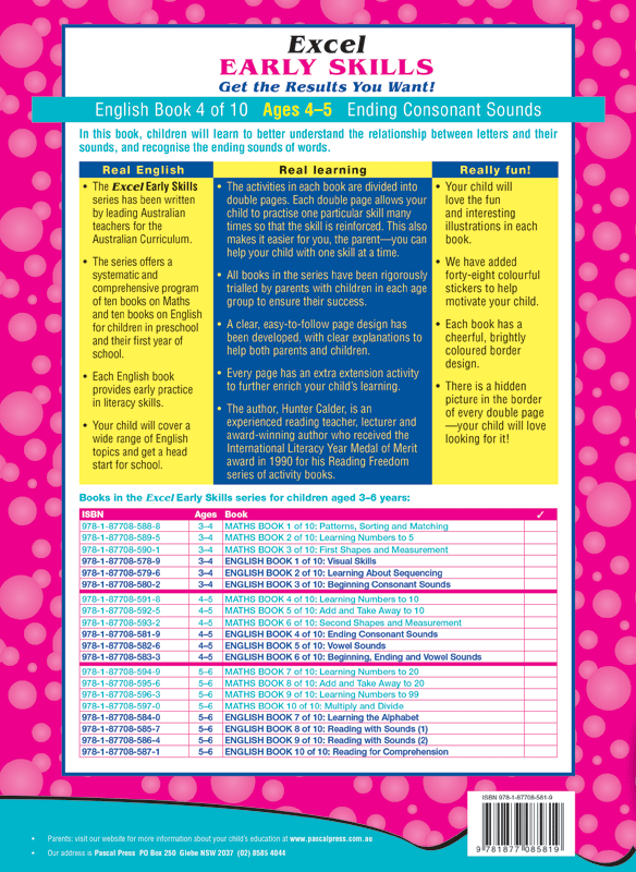 Excel Early Skills - English Book 4 Ending Consonant Sounds