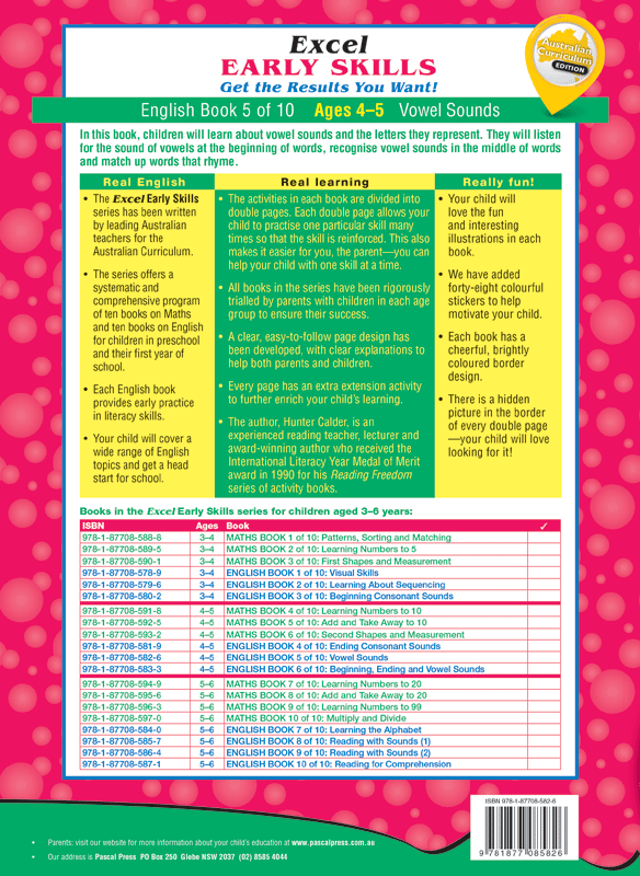 Excel Early Skills - English Book 5 Vowel Sounds