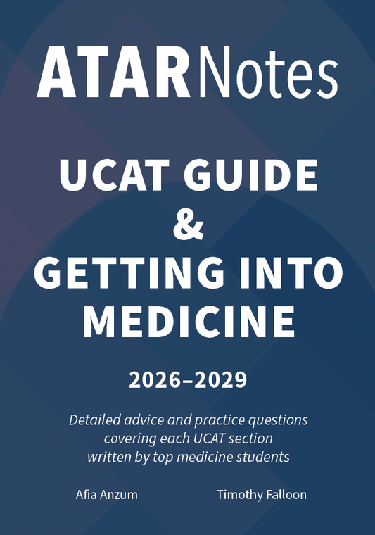 UCAT Guide & Getting Into Medicine book with a dark blue cover, white title, and '2026-2029' dates.