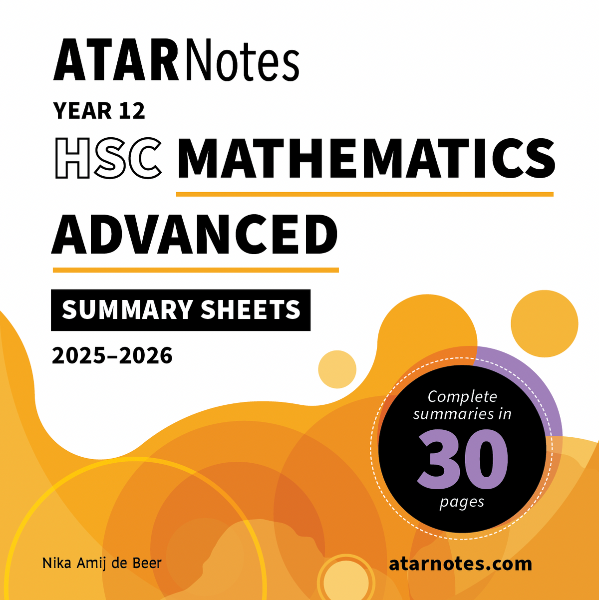Year 12 Math Applications Notes ATAR Notes HSC Year 12 Mathematics Advanced Summary Sheets (2025-2026 ...