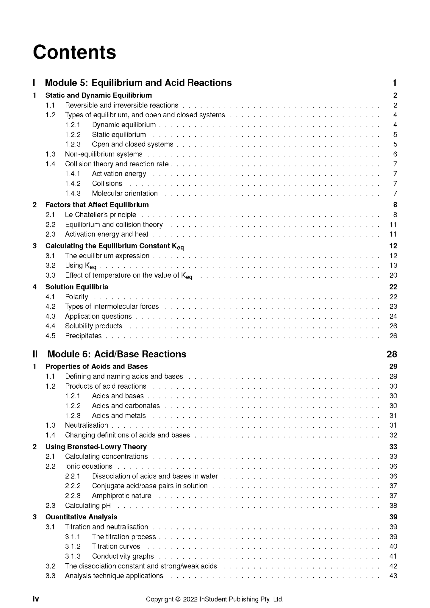 Year 12 Chemistry course notes by ATAR Notes, showing a cropped contents page.