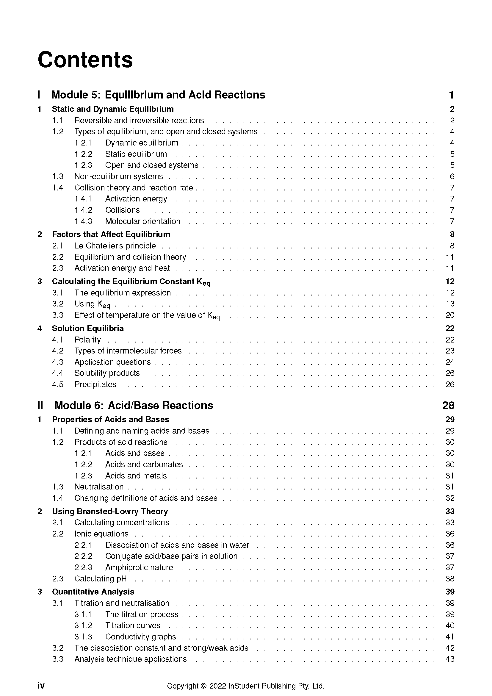 Year 12 Chemistry course notes by ATAR Notes, showing a cropped contents page.