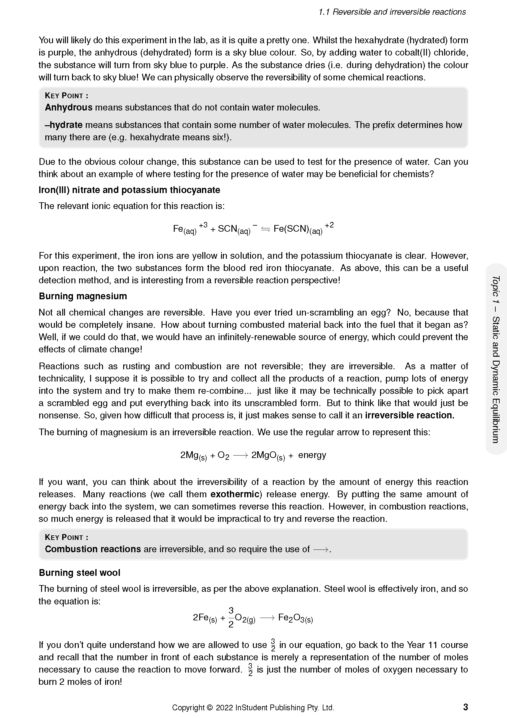 HSC Year 12 Chemistry Complete Course Notes by ATAR Notes, showing a page on reversible reactions with chemical equations.