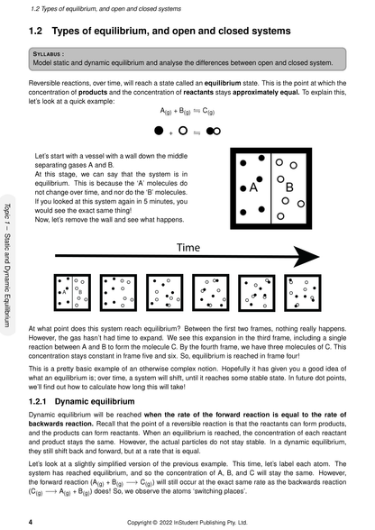 Chemistry Course Notes by ATAR Notes, displaying a page with equilibrium diagrams, chemical equations, and explanatory text.