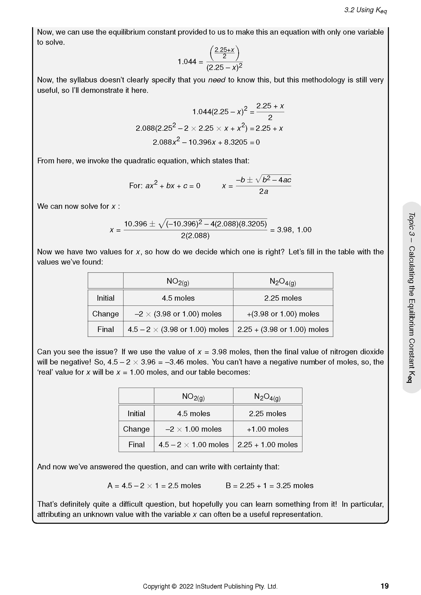 HSC Year 12 Chemistry Complete Course Notes by ATAR Notes, a white page showing chemical equilibrium calculations and tables.