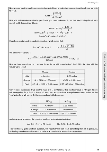 HSC Year 12 Chemistry Complete Course Notes by ATAR Notes, a white page showing chemical equilibrium calculations and tables.