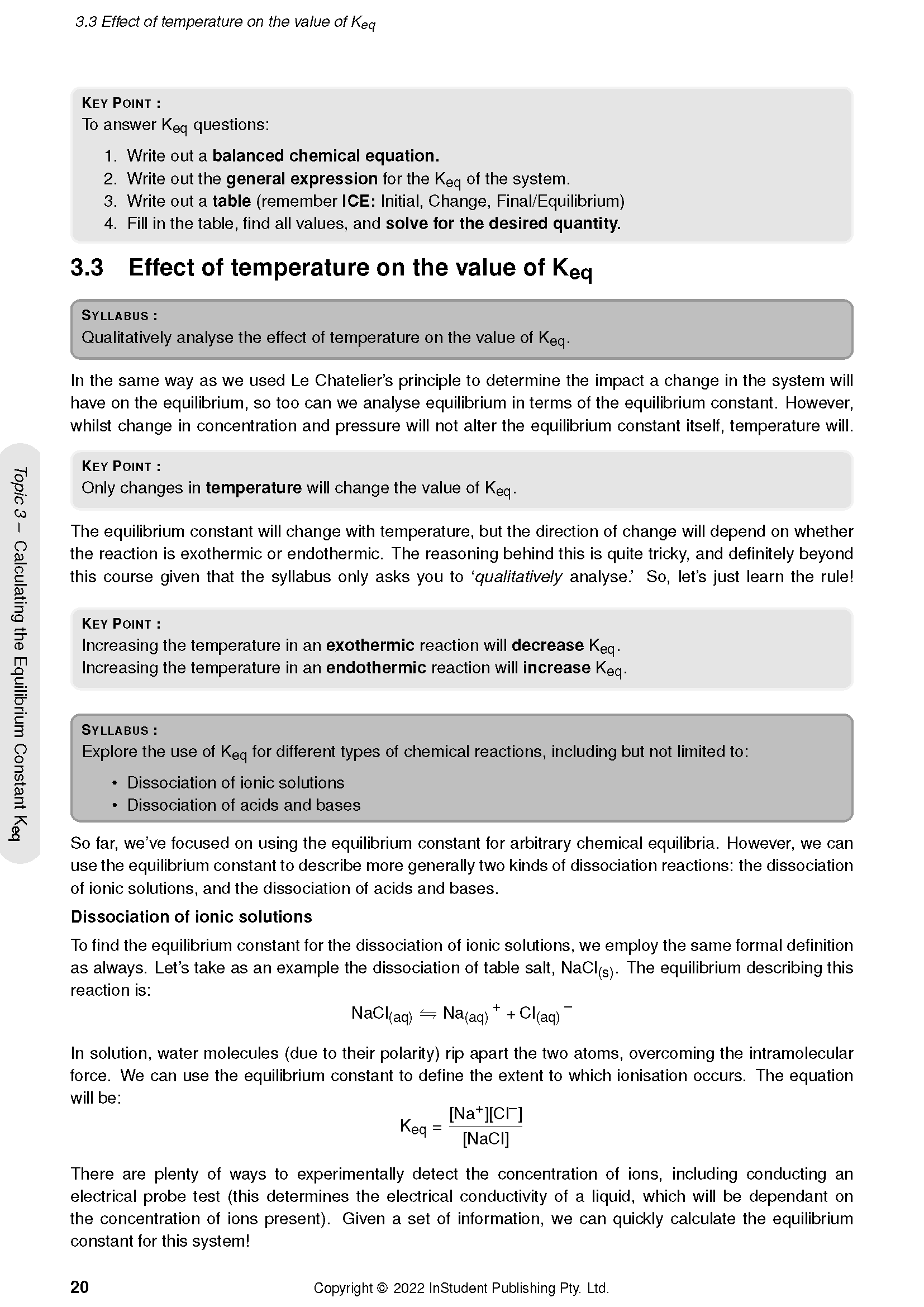 Chemistry Course Notes by ATAR Notes, a page showing headings, text, and chemical equations about equilibrium and dissociation.
