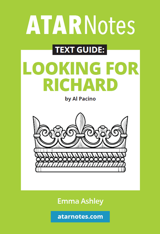 Text guide for "Looking for Richard by Al Pacino" by ATARNotes, with a crown on a green and white cover.