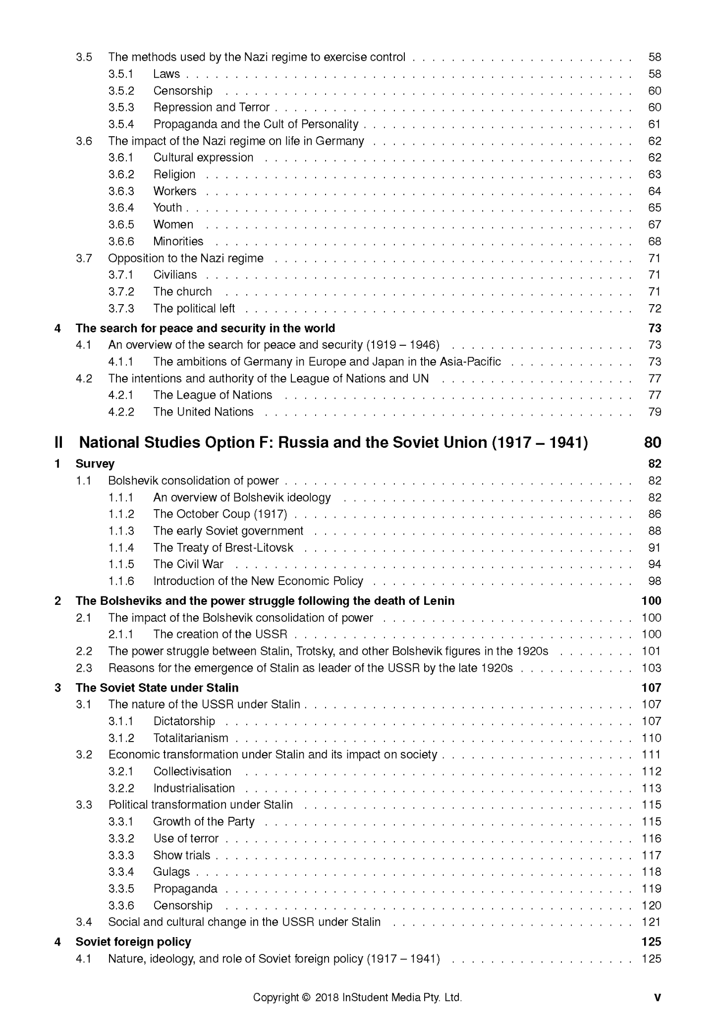 Complete Course Notes for HSC Year 12 Modern History by ATAR Notes, displaying a printed table of contents.