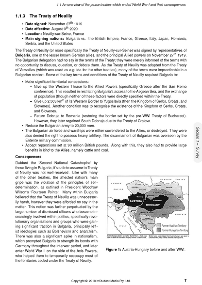 HSC Year 12 Modern History Complete Course Notes by ATAR Notes, showing text on the Treaty of Neuilly and a map.