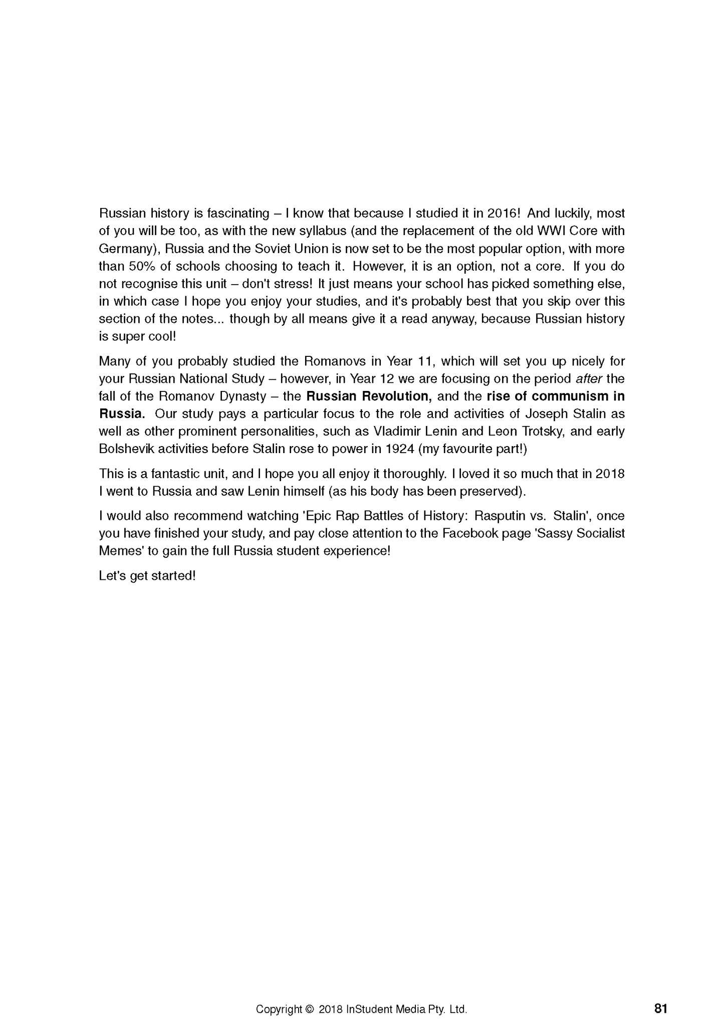 Course notes with black text by ATAR Notes on a white page, showing historical content and page number 81.