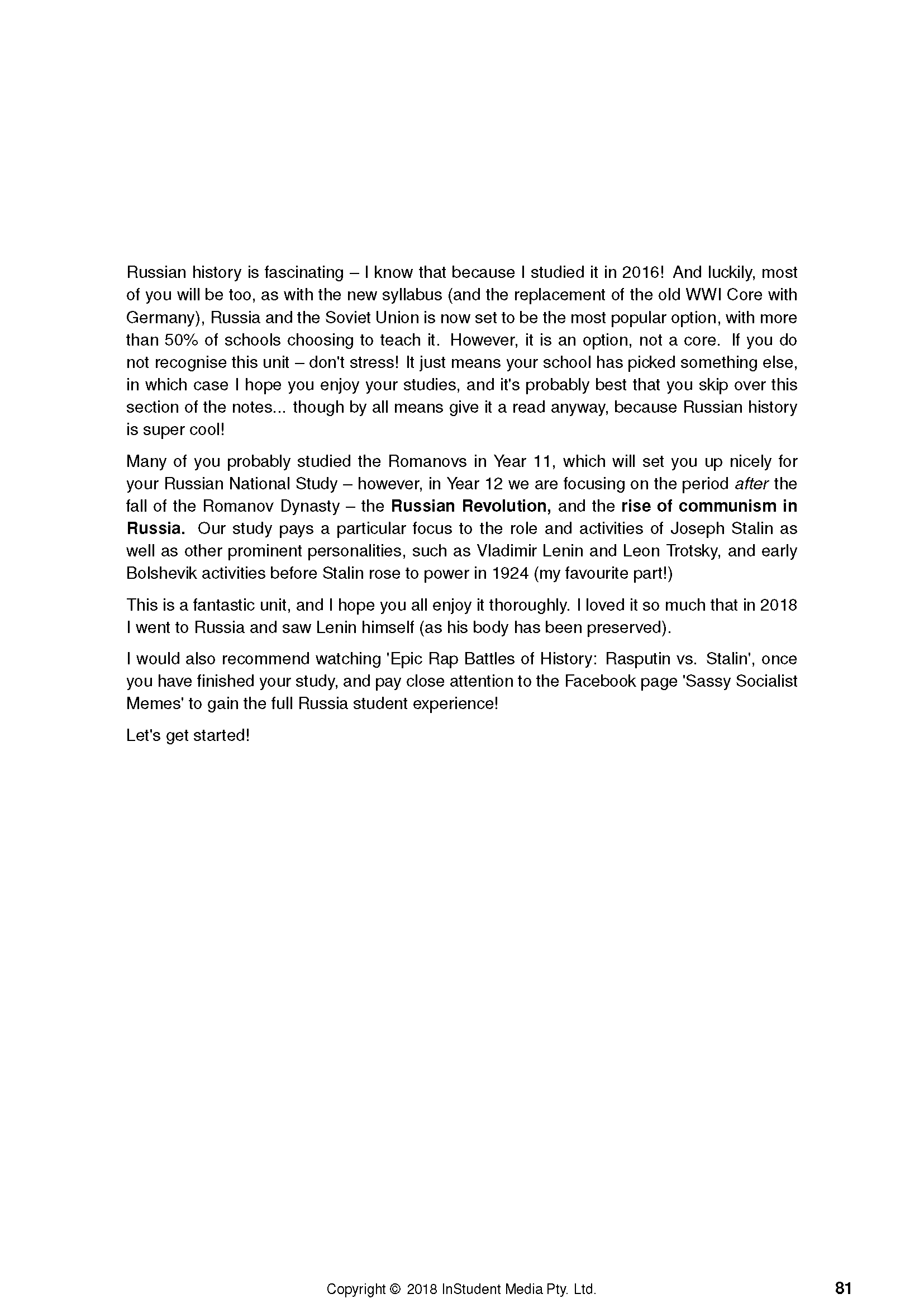 Course notes with black text by ATAR Notes on a white page, showing historical content and page number 81.