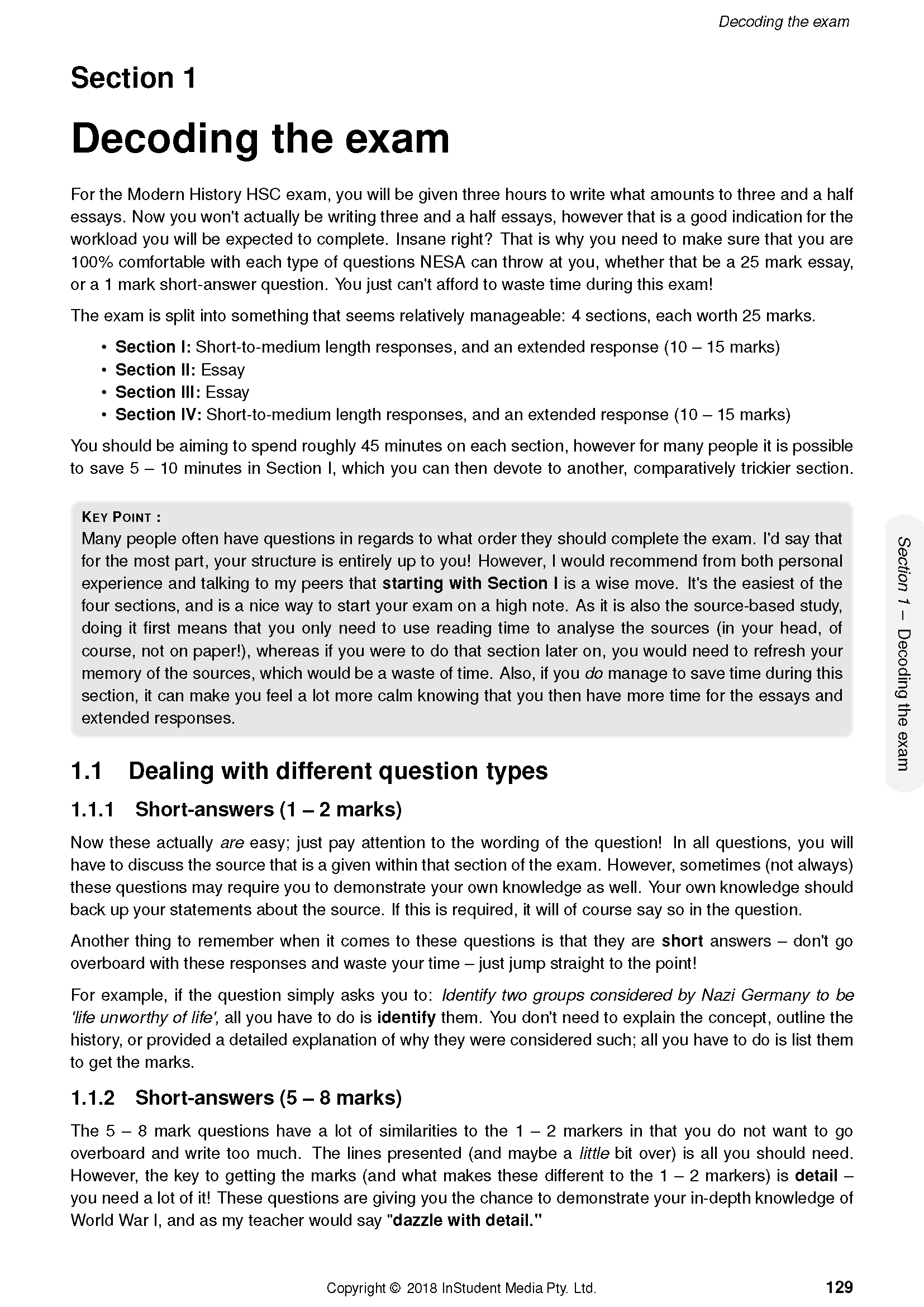 White page of Modern History Complete Course Notes by ATAR Notes with black text, headings, and a grey 'KEY POINT' box.
