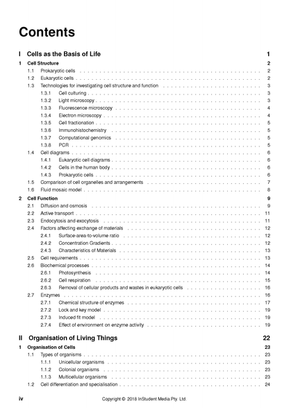 HSC Year 11 Biology Course Notes by ATAR Notes, displaying contents page featuring cell biology.