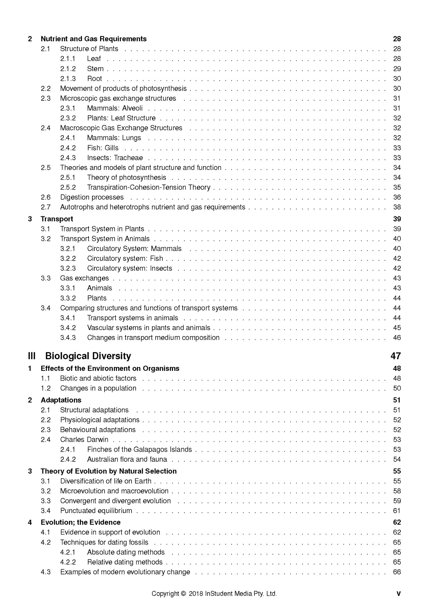 HSC Year 11 Biology Course Notes by ATAR Notes showing a detailed table of contents with page numbers.