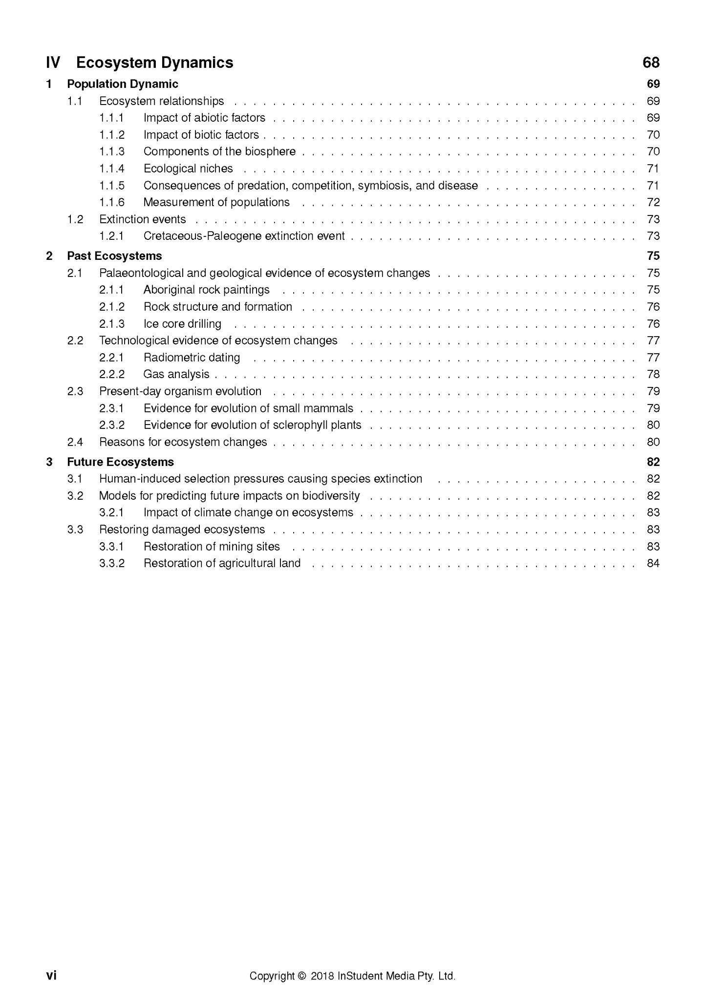 Course Notes by ATAR Notes, featuring a table of contents page with sections on "Ecosystem Dynamics" and a copyright notice.