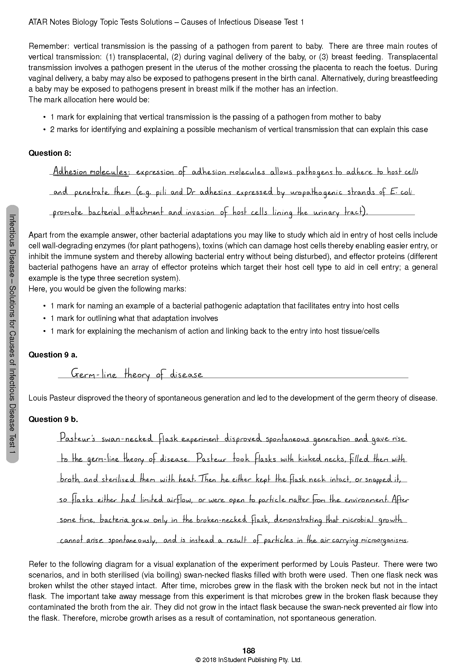 HSC Year 12 Biology Topic Test solutions by ATAR Notes, a page with questions and handwritten answers.