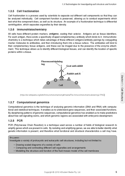 HSC Year 11 Biology Complete Course Notes by ATAR Notes, displaying a page with text, headings, and an immunohistochemistry diagram.